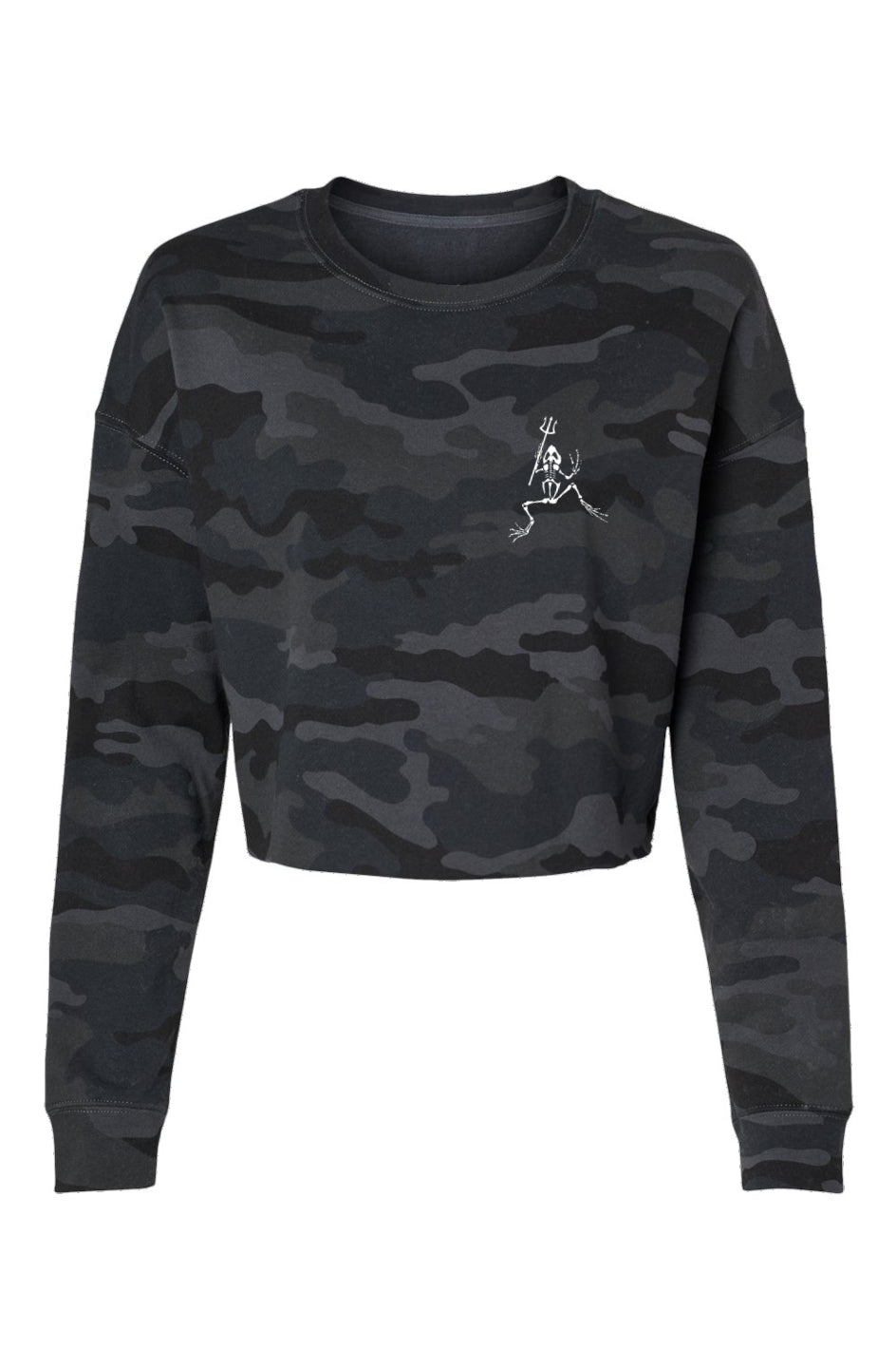 Women Bonefrog left chest Lightweight Camo Cropped Crew