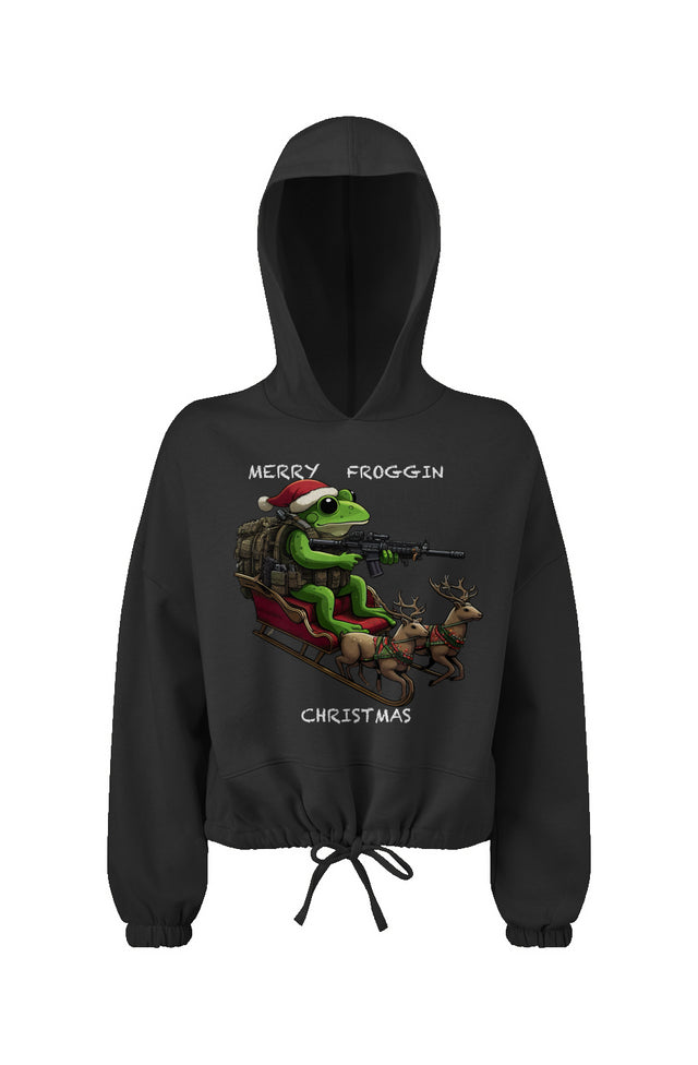 Froggin X-Mas - Women/Ladies' Cropped Oversize Hooded Sweatshirt