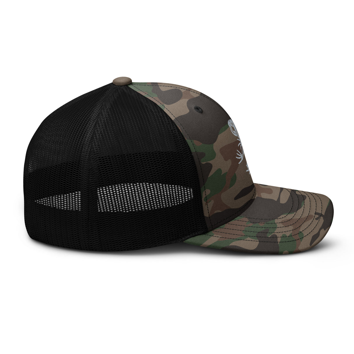 Resting Bone Frog Embroidered Camouflage trucker hat