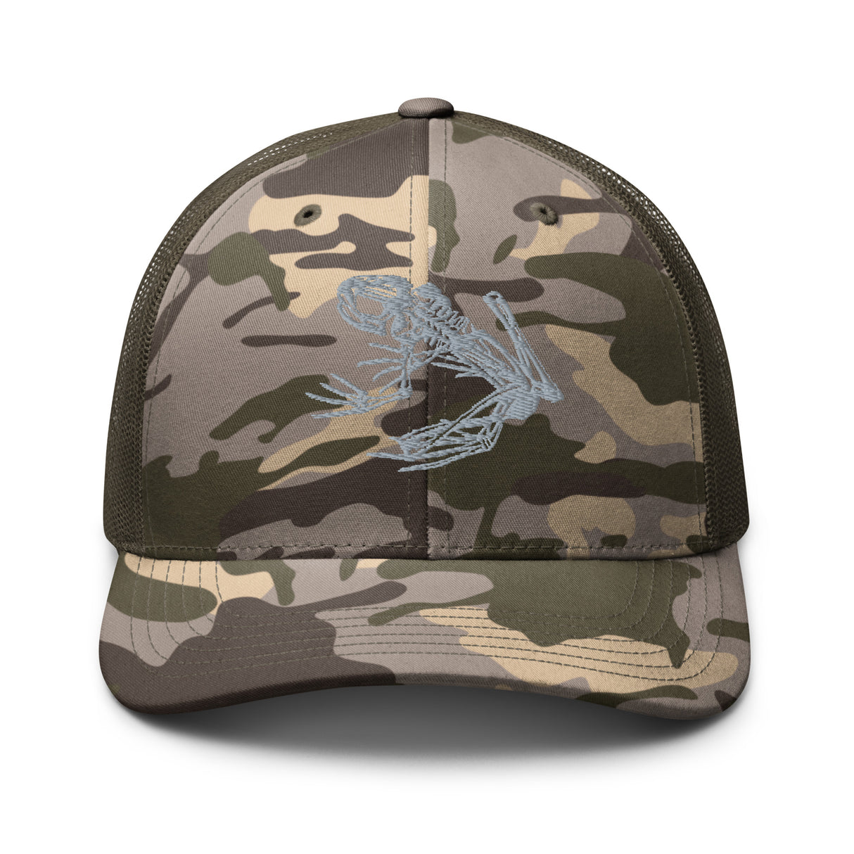 Resting Bone Frog Embroidered Camouflage trucker hat