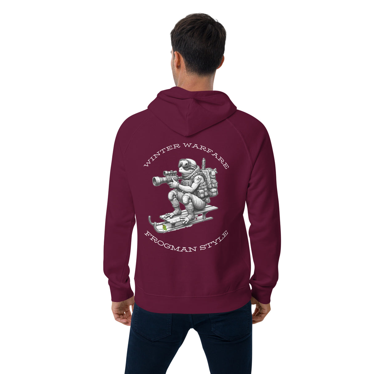 Winter Warfare Frog Unisex eco raglan hoodie