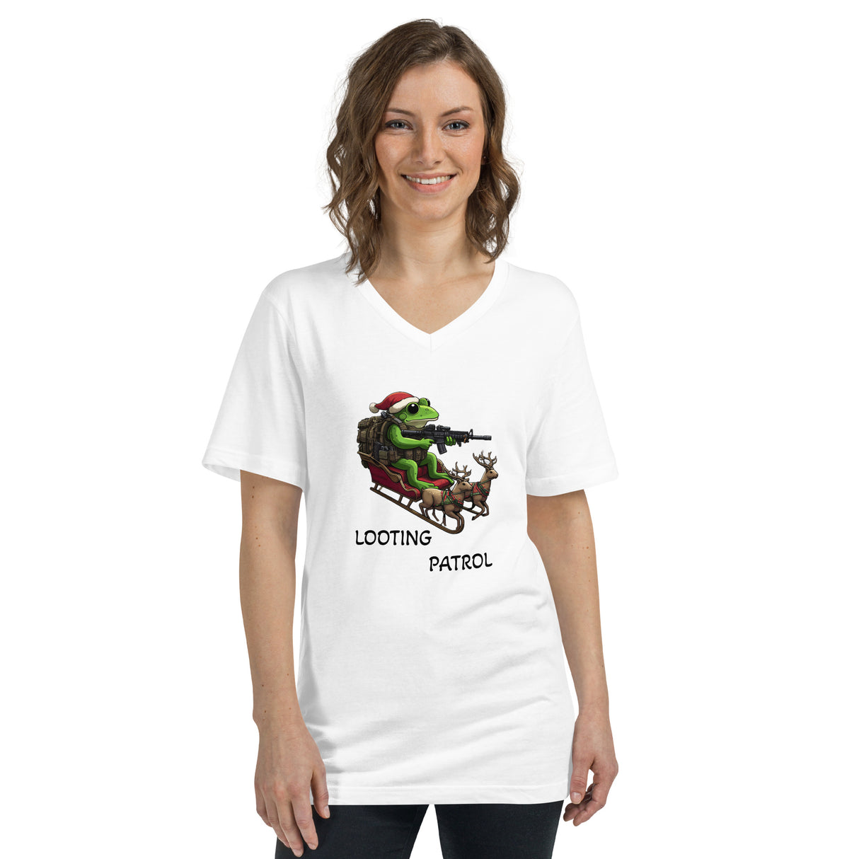 Christmas ANTI-Looting Patrol Women Short Sleeve V-Neck T-Shirt