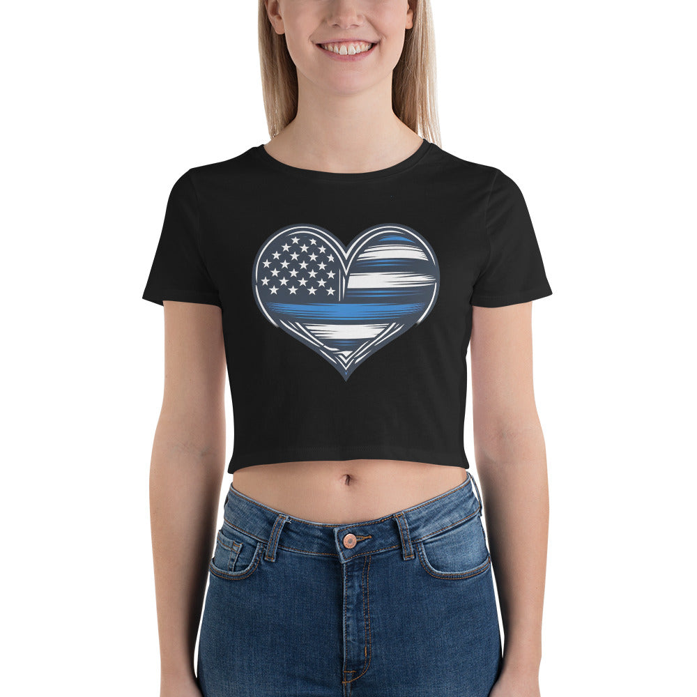 Women Thin Blue Line Heart - Crop Tee